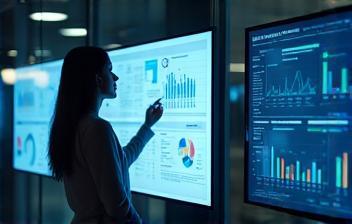 Businesswoman analyzing HR data dashboard